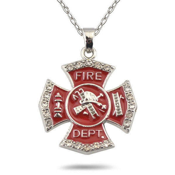 Firefighter Red Enamel Cross Pendant
