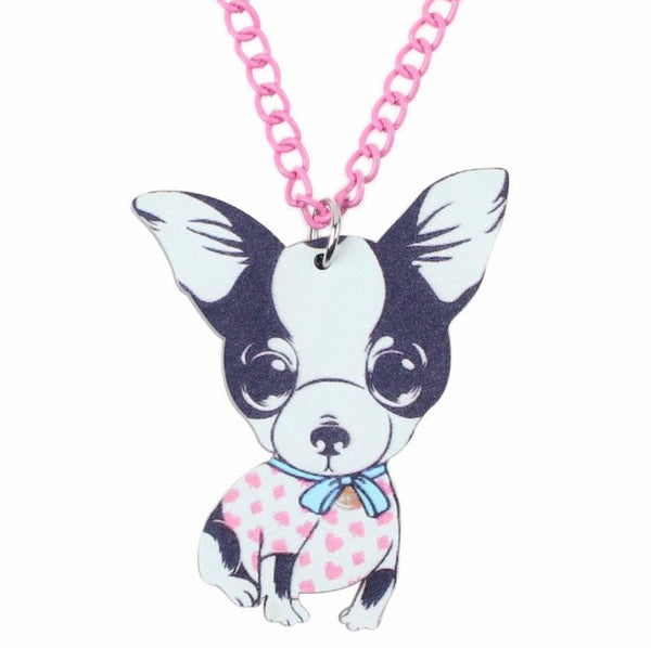 Lucky PINK Chihuahua Pendant Necklace with Matching Earrings